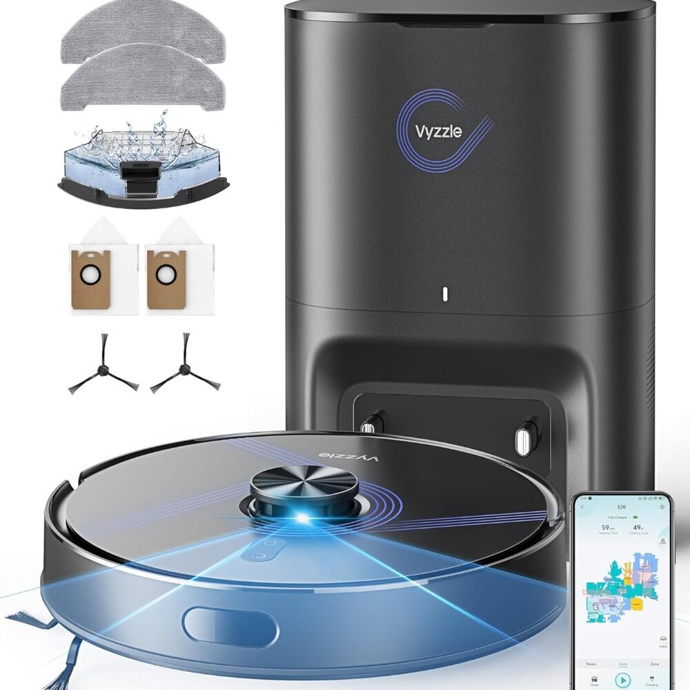 Vyzzle E20 Robot Vacuum & Mop w/ Self-Emptying Base – 5500Pa, LiDAR, Brand New S
